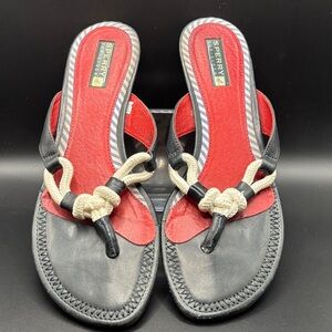 Sperry Black and Red Sandals with Rope Accent